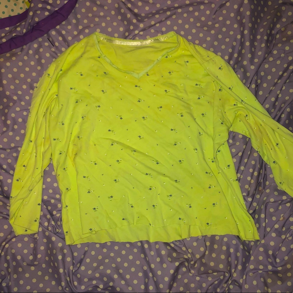Lime shirt with purple flowers